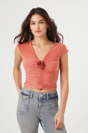 BRICK Ruched Floral Crop Top, image 1