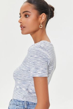 BLUE/MULTI Marled Sweater-Knit Crop Top, image 2