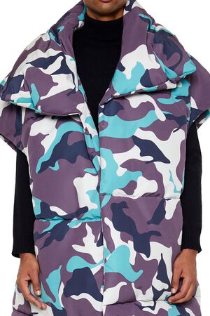 BLACK/MULTI Camo Print Longline Puffer Vest, image 3