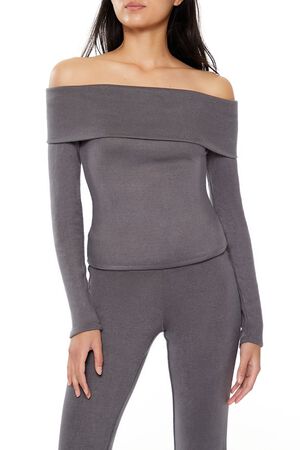 GREY Foldover Off-the-Shoulder Top, image 1