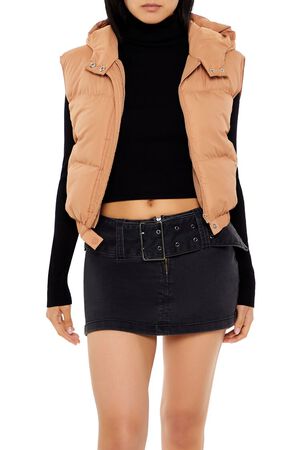 CAMEL Cropped Hooded Puffer Vest, image 1