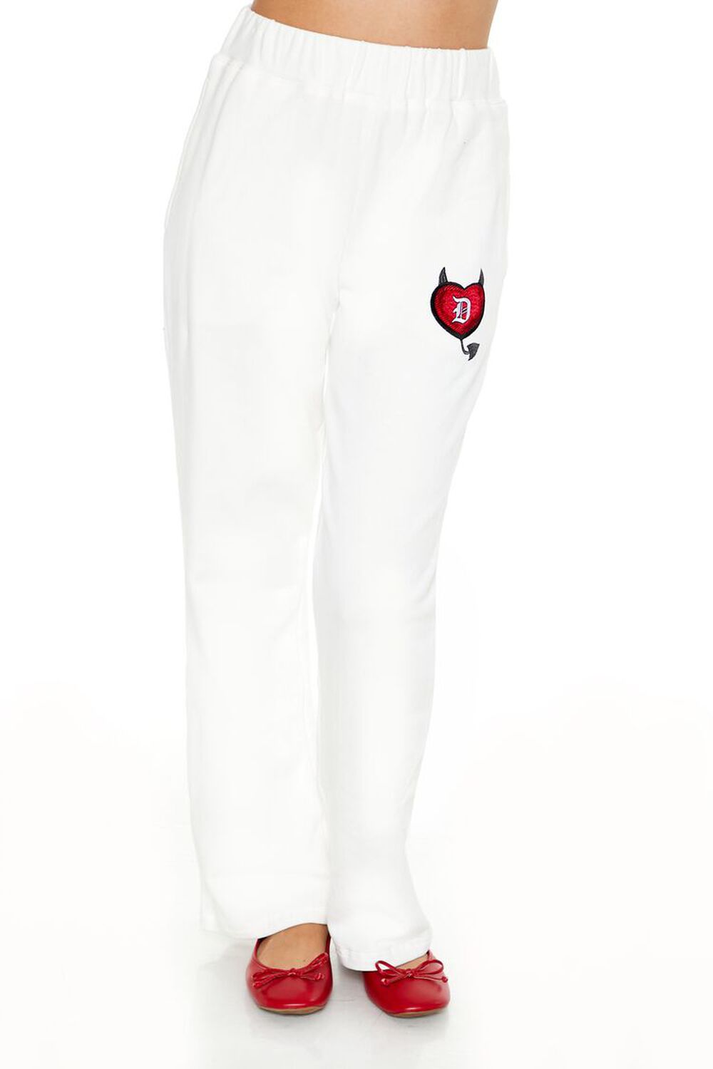 WHITE/MULTI Embroidered Devil Heart Sweatpants, image 2