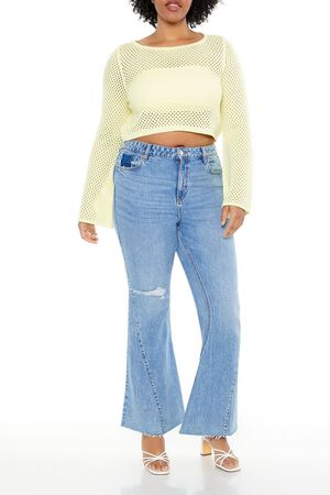 YELLOW CREAM Plus Size Netted Cropped Sweater, image 2