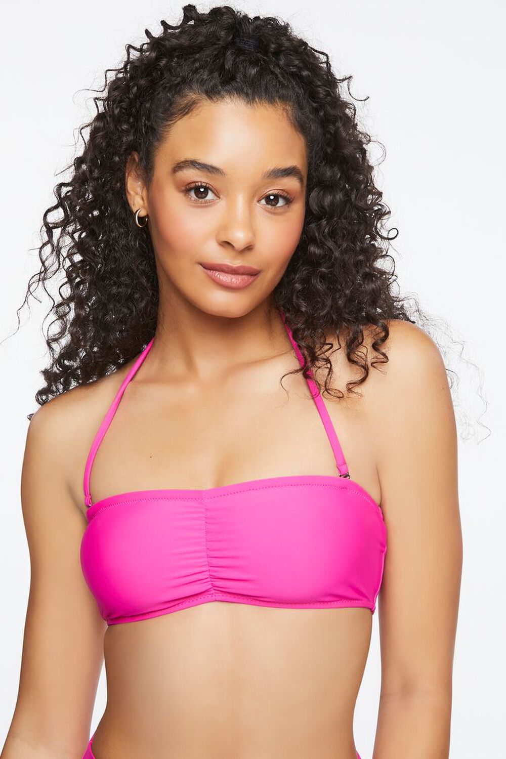 SHOCKING PINK Ruched Bandeau Bikini Top, image 1