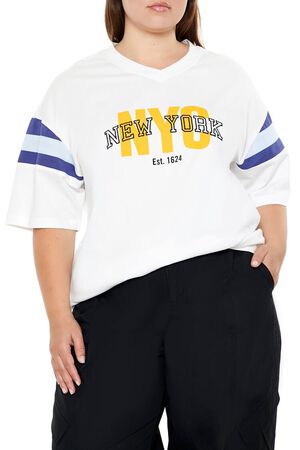 WHITE/MULTI Plus Size Striped New York Tee, image 2