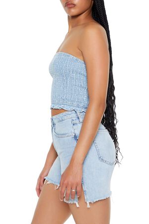 LIGHT DENIM Cropped Chambray Tube Top, image 2