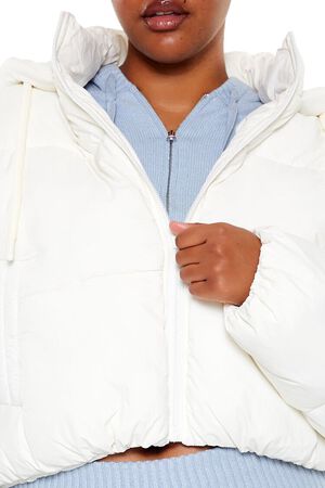 WHITE Plus Size Hooded Puffer Jacket, image 3