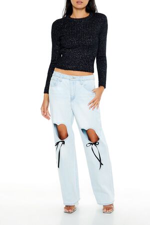 WHITE Ribbed Fuzzy Knit Sweater, image 2