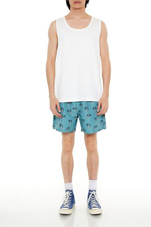 TEAL BLUE/MULTI Palm Tree Swim Trunks, image 1