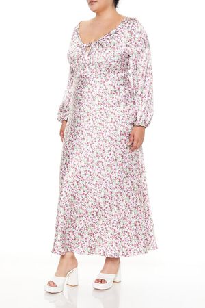 LAVENDER/MULTI Plus Size Satin Floral Maxi Dress, image 3