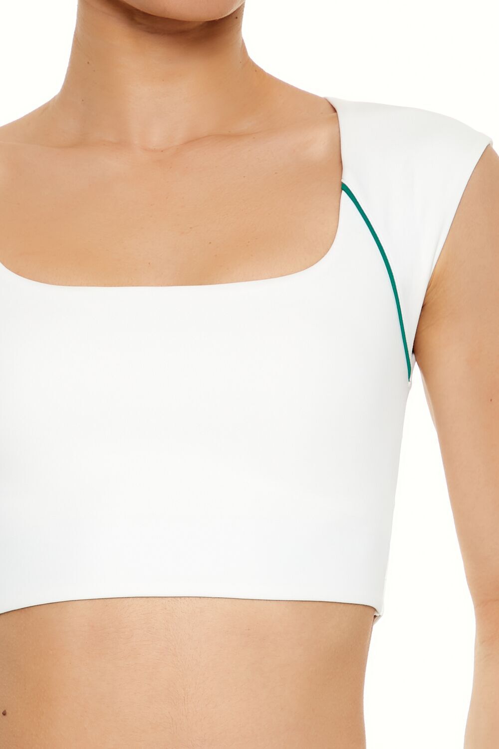 WHITE/JUNIPER Active Piped-Trim Crop Top, image 3