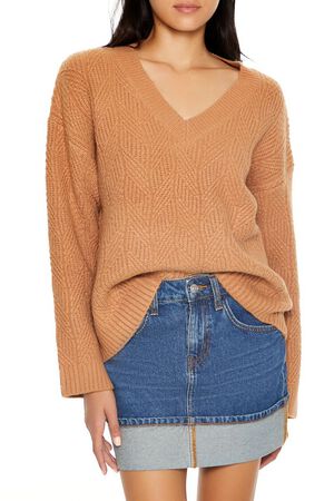WISTERIA Geo V-Neck Drop-Sleeve Sweater, image 1