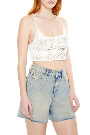 WHITE Cropped Crochet Flower Cami, image 2
