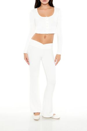 OATMEAL Mid-Rise V-Cut Flare Pants, image 1