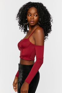 BURGUNDY Bustier Open-Shoulder Crop Top, image 2