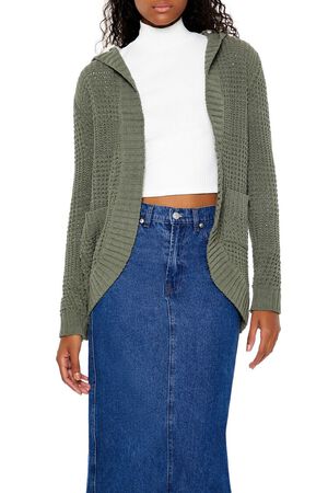 GREEN Hooded Open-Front Cardigan Sweater, image 1