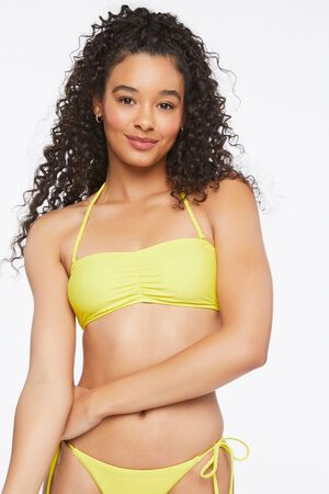 SHOCKING PINK Ruched Bandeau Bikini Top, image 1