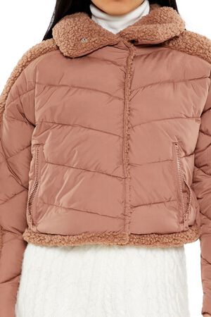 TAN Faux Shearling-Trim Puffer Jacket, image 3