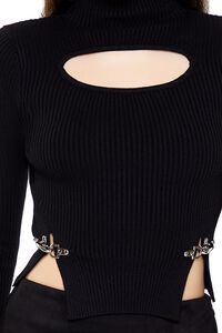 BLACK Turtleneck Cutout Buckle Sweater, image 3