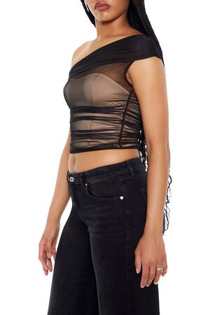 BLACK/NUDE Mesh Combo Crop Top, image 2