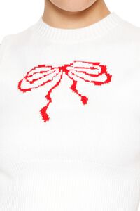 WHITE/RED Sweater-Knit Bow Crop Top, image 3