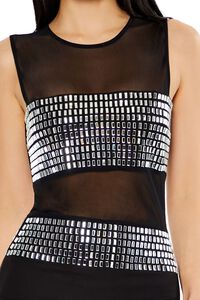 BLACK Sheer Mesh Faux Gem Mini Dress, image 5