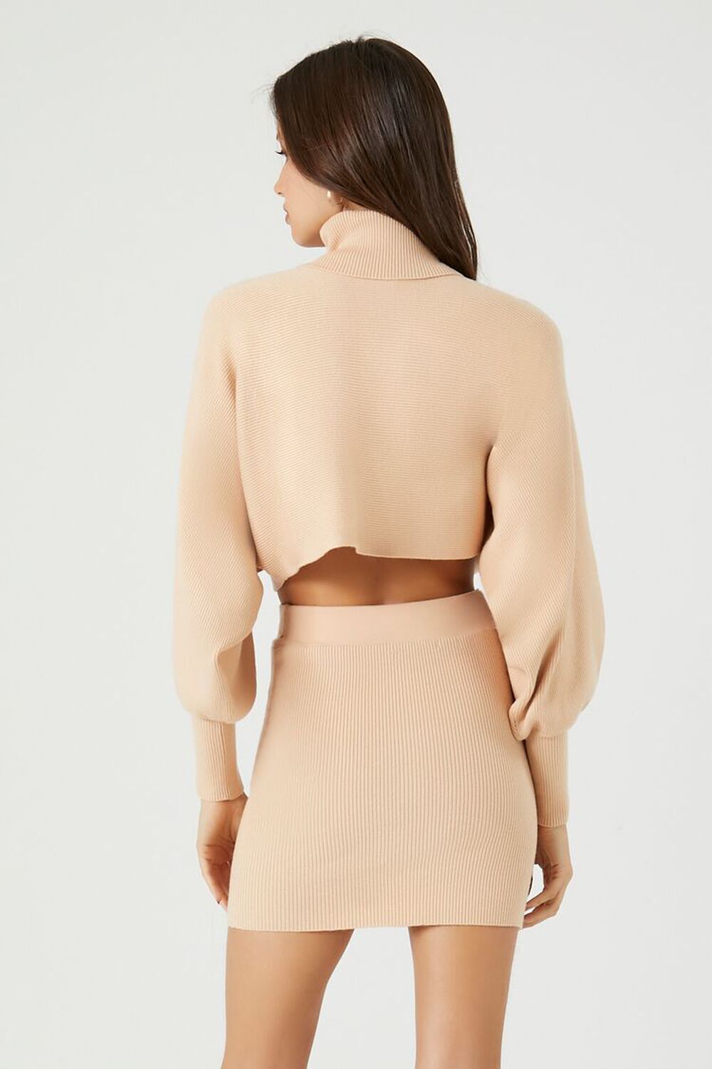 TAUPE Sweater-Knit Turtleneck Top & Skirt Set, image 3