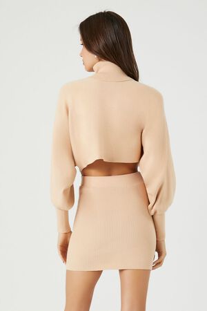 TAUPE Sweater-Knit Turtleneck Top & Skirt Set, image 3