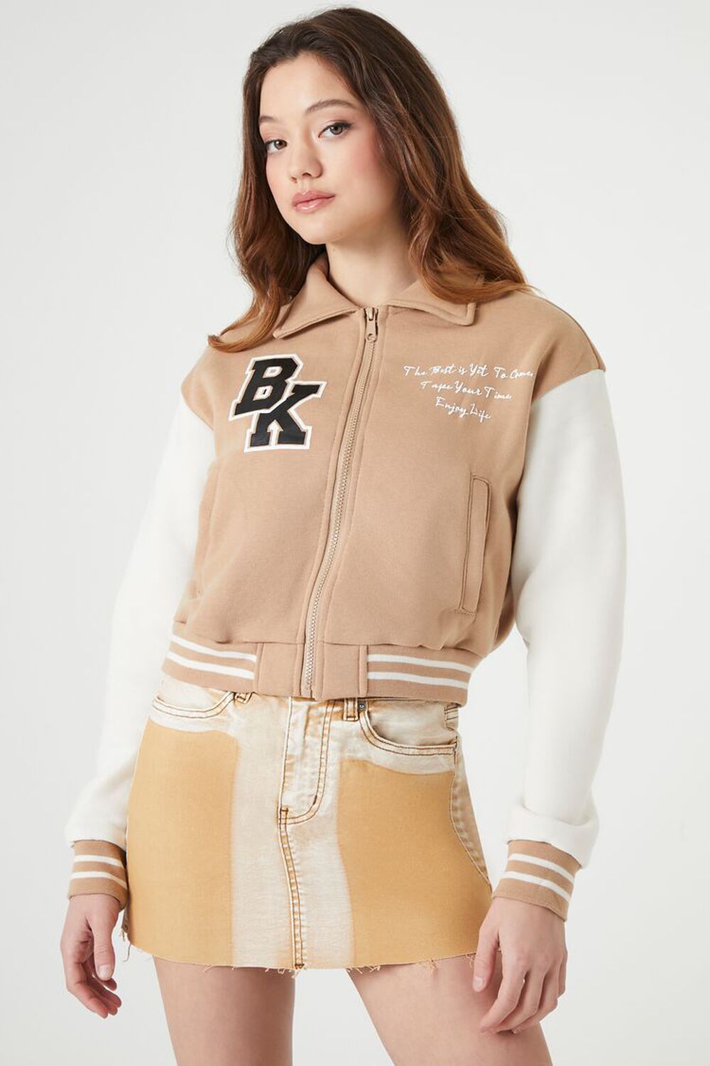 KHAKI/MULTI Varsity Letterman Bomber Jacket, image 1