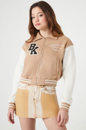 KHAKI/MULTI Varsity Letterman Bomber Jacket, image 1