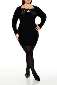 BLACK Plus Size Satin Bow Mini Dress, image 1