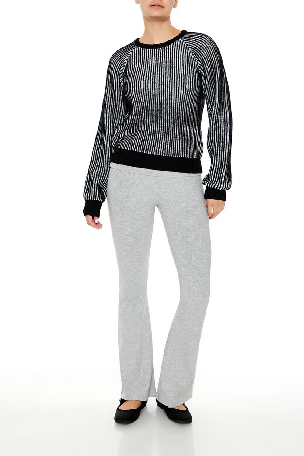 BLACK/WHITE Striped Ribbed Knit Sweater, image 2