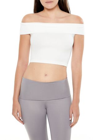 WHITE Seamless Off-the-Shoulder Crop Top, image 1