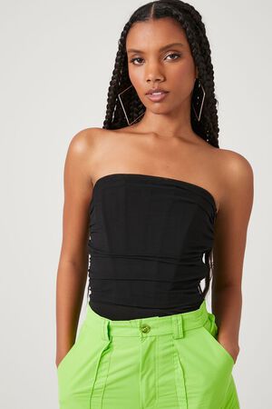 BLACK Mesh Corset Tube Bodysuit, image 1