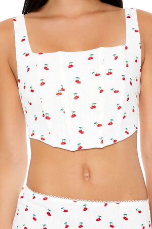 WHITE/MULTI Cherry Print Lingerie Corset Top, image 3