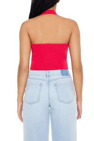 HOT PINK Sweater-Knit Halter Crop Top, image 3