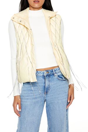 EGRET Quilted Rhinestone Fringe Vest, image 1