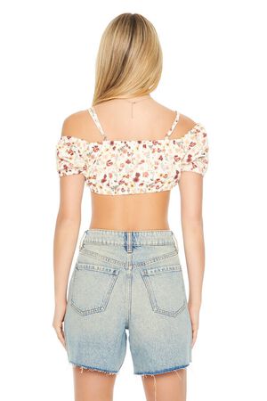 COPPER/MULTI Floral Print Open-Shoulder Crop Top, image 3