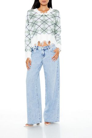 GREEN/MULTI Cropped Argyle Sweater, image 2