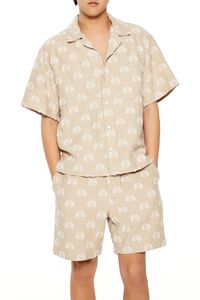 TAUPE/CREAM Textured Geo Cuban-Collar Shirt, image 1
