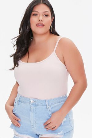 DUSTY PINK Plus Size Basic Cami Bodysuit, image 1
