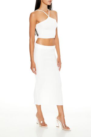 IVORY Sweater-Knit Ribbed Midi Skirt, image 3