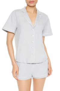 HEATHER GREY/WHITE Piped-Trim Pajama Shorts, image 4