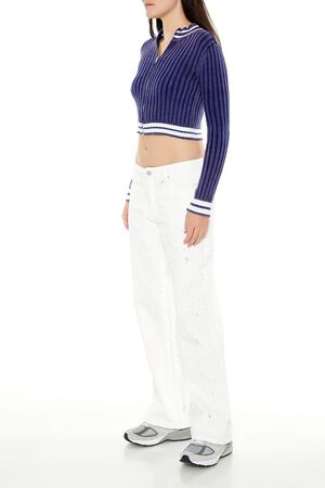 WHITE Twill Mid-Rise Pants, image 3