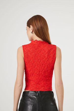 RED Mock Neck Lace Crop Top, image 3