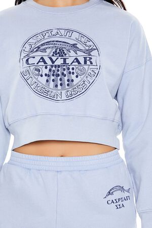 BLUE/MULTI Caviar Graphic Cropped Pullover, image 3
