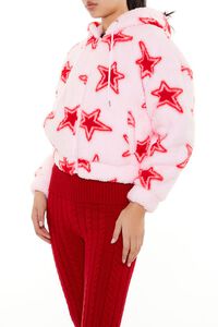 PINK/RED Faux Shearling Star Print Hoodie, image 4