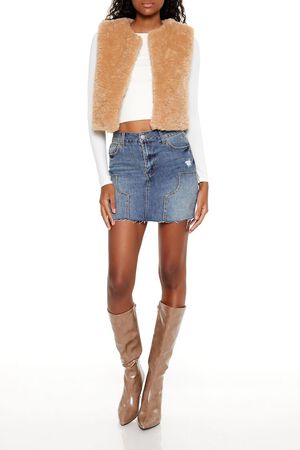 DESERT SAND Faux Shearling Cropped Vest, image 2