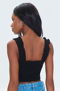 BLACK Smocked Ruffled Cropped Tank Top, image 4