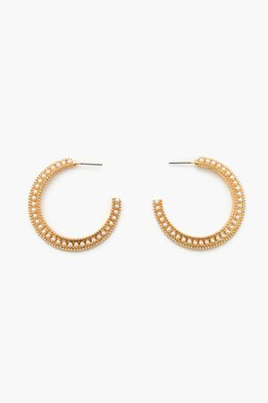 GOLD/CREAM Etched Faux Pearl Hoop Earrings, image 1